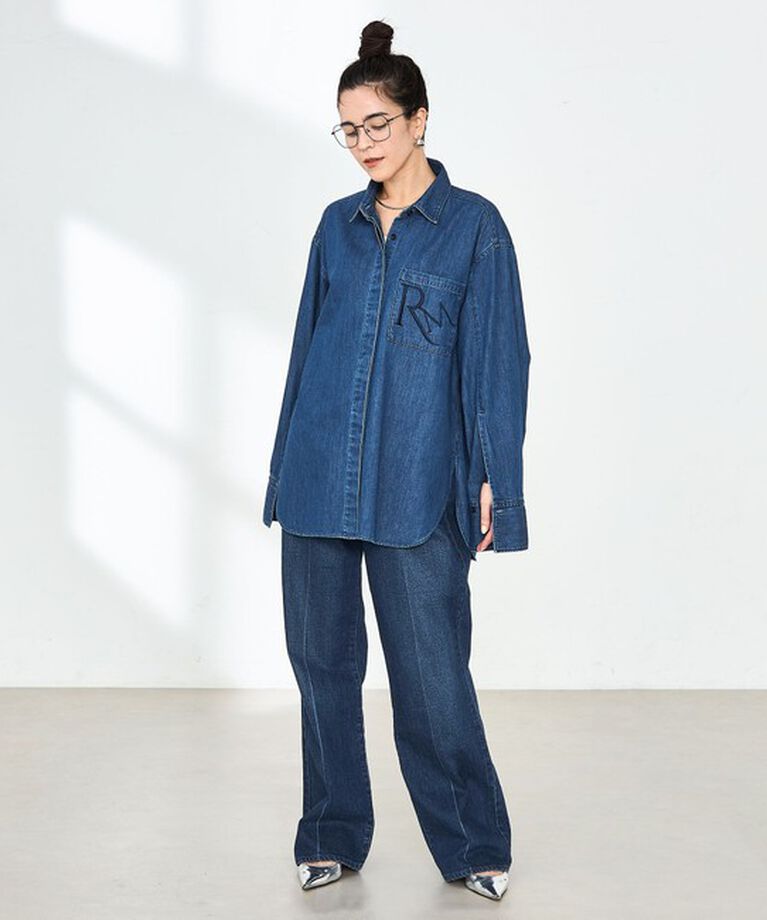 Rie Miller「【RM denim】刺繍入りビッグデニムシャツ」|シャツ・ブラウス|