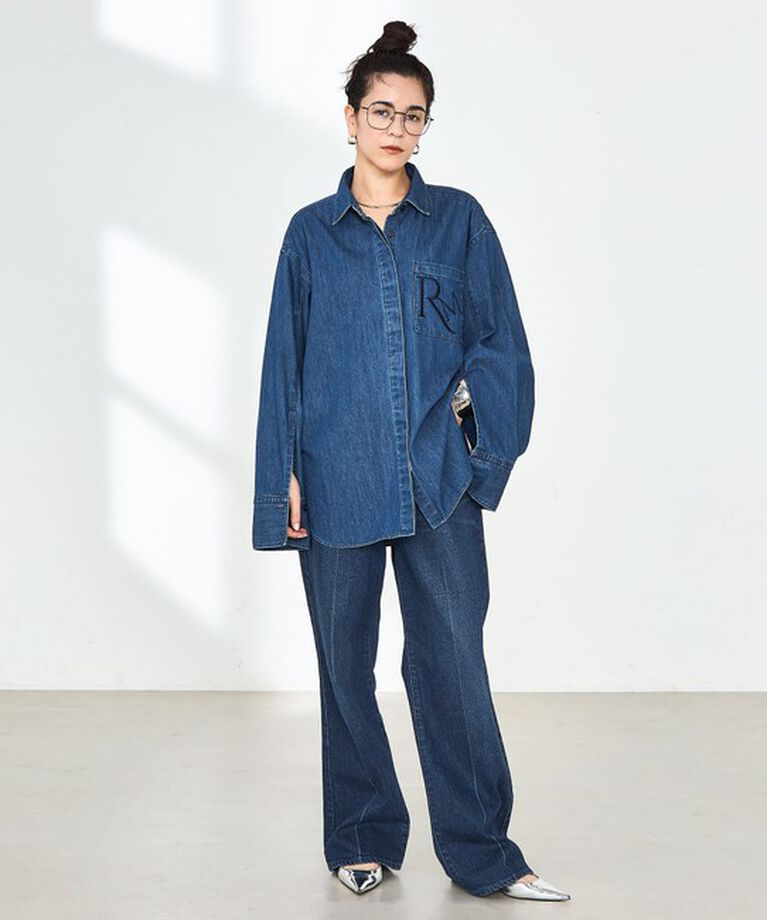 Rie Miller「【RM denim】刺繍入りビッグデニムシャツ」|シャツ・ブラウス|