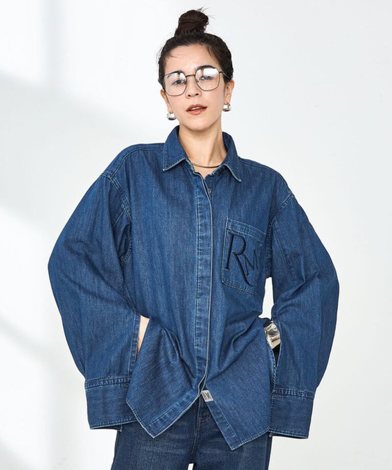 Rie Miller「【RM denim】刺繍入りビッグデニムシャツ」|シャツ・ブラウス|