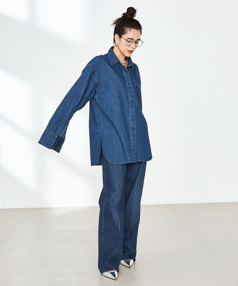 Rie Miller「【RM denim】刺繍入りビッグデニムシャツ」|シャツ・ブラウス|