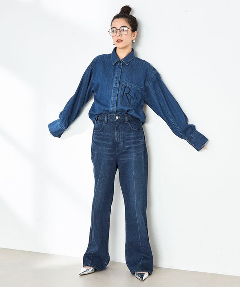 Rie Miller「【RM denim】刺繍入りビッグデニムシャツ」|シャツ・ブラウス|