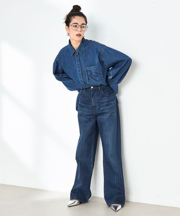 Rie Miller「【RM denim】刺繍入りビッグデニムシャツ」|シャツ・ブラウス|