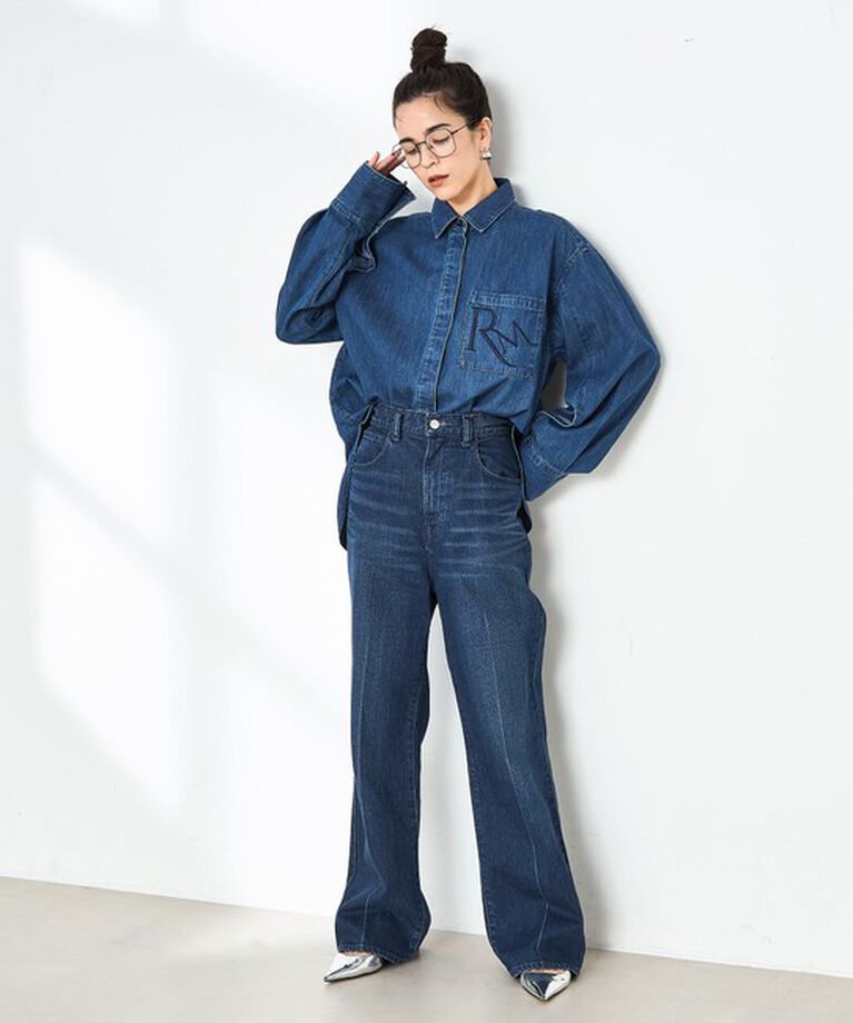 Rie Miller「【RM denim】刺繍入りビッグデニムシャツ」|シャツ・ブラウス|