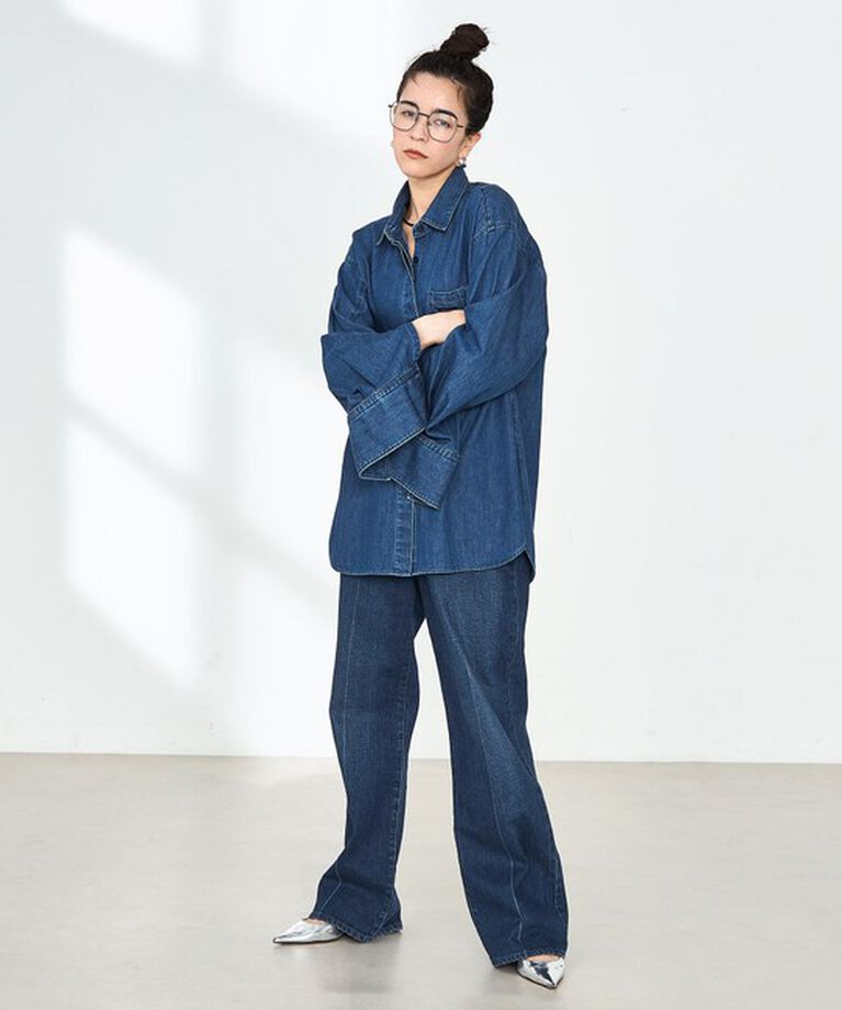 Rie Miller「【RM denim】刺繍入りビッグデニムシャツ」|シャツ・ブラウス|