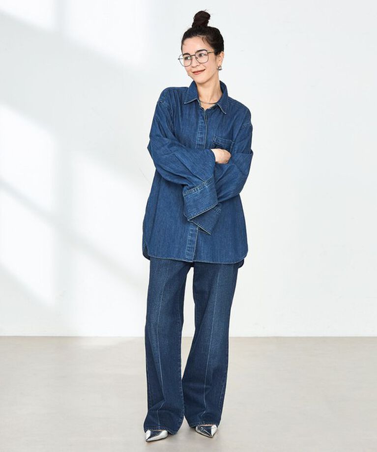 Rie Miller「【RM denim】刺繍入りビッグデニムシャツ」|シャツ・ブラウス|
