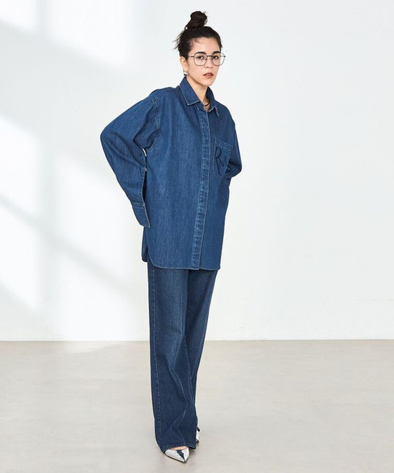Rie Miller「【RM denim】刺繍入りビッグデニムシャツ」|シャツ・ブラウス|
