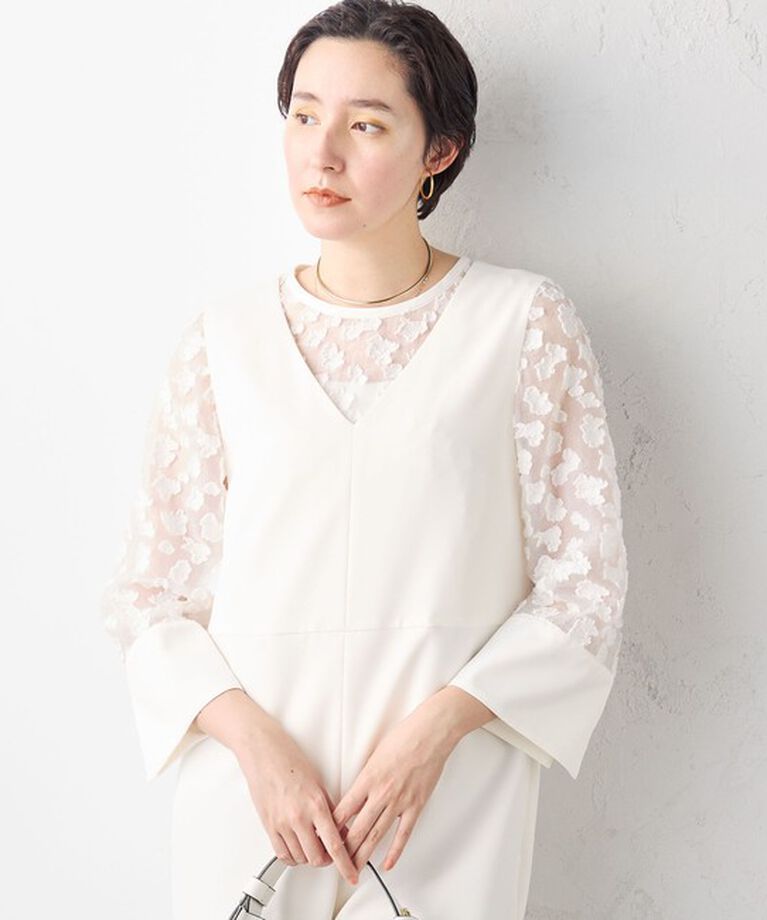 NOLLEY'S sophi「シアーフラワーカットジャガードブラウス」|シャツ・ブラウス|オフホワイト