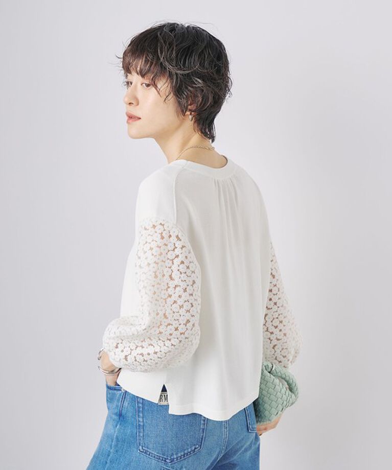 NOLLEY'S「《手洗い可能》袖フラワー刺繍生地Vネックカーディガン」|カーディガン|