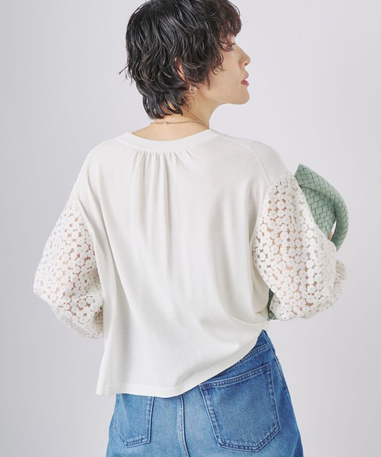 NOLLEY'S「《手洗い可能》袖フラワー刺繍生地Vネックカーディガン」|カーディガン|