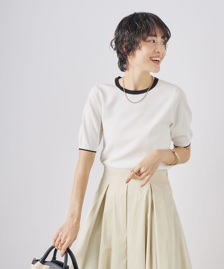 NOLLEY'S sophi「《アンサンブル対応》《手洗い可能》マルチファンクション総針ショートスリーブプルオーバーニット」|ニット・セーター|ホワイト