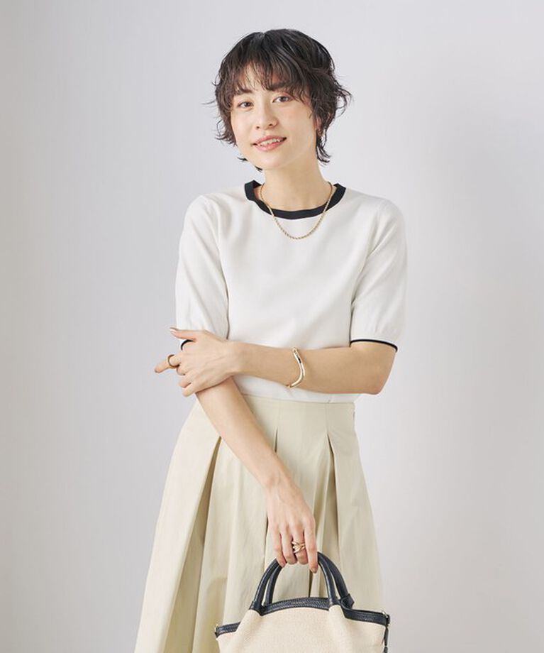 NOLLEY'S sophi「《アンサンブル対応》《手洗い可能》マルチファンクション総針ショートスリーブプルオーバーニット」|ニット・セーター|