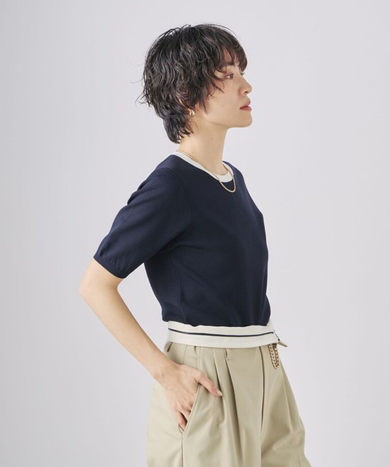 NOLLEY'S sophi「《アンサンブル対応》《手洗い可能》マルチファンクション総針ショートスリーブプルオーバーニット」|ニット・セーター|