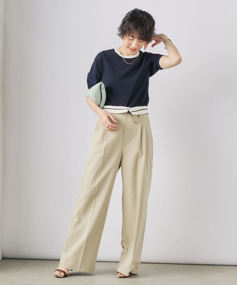 NOLLEY'S sophi「《アンサンブル対応》《手洗い可能》マルチファンクション総針ショートスリーブプルオーバーニット」|ニット・セーター|