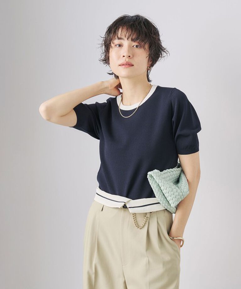 NOLLEY'S sophi「《アンサンブル対応》《手洗い可能》マルチファンクション総針ショートスリーブプルオーバーニット」|ニット・セーター|