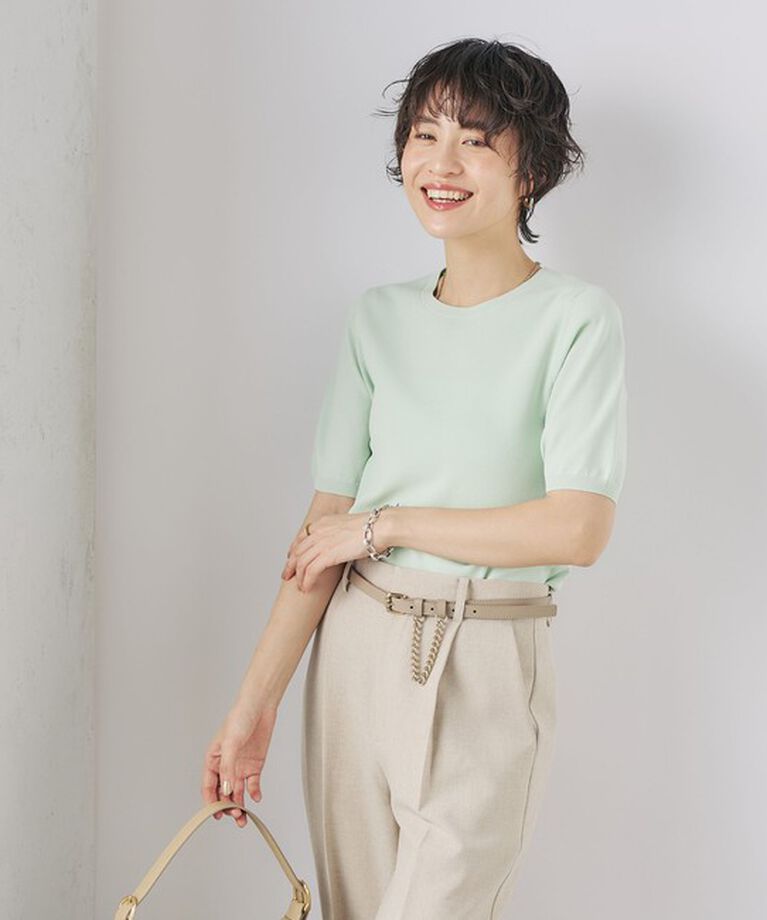 NOLLEY'S sophi「《アンサンブル対応》《手洗い可能》マルチファンクション総針ショートスリーブプルオーバーニット」|ニット・セーター|ミントグリーン