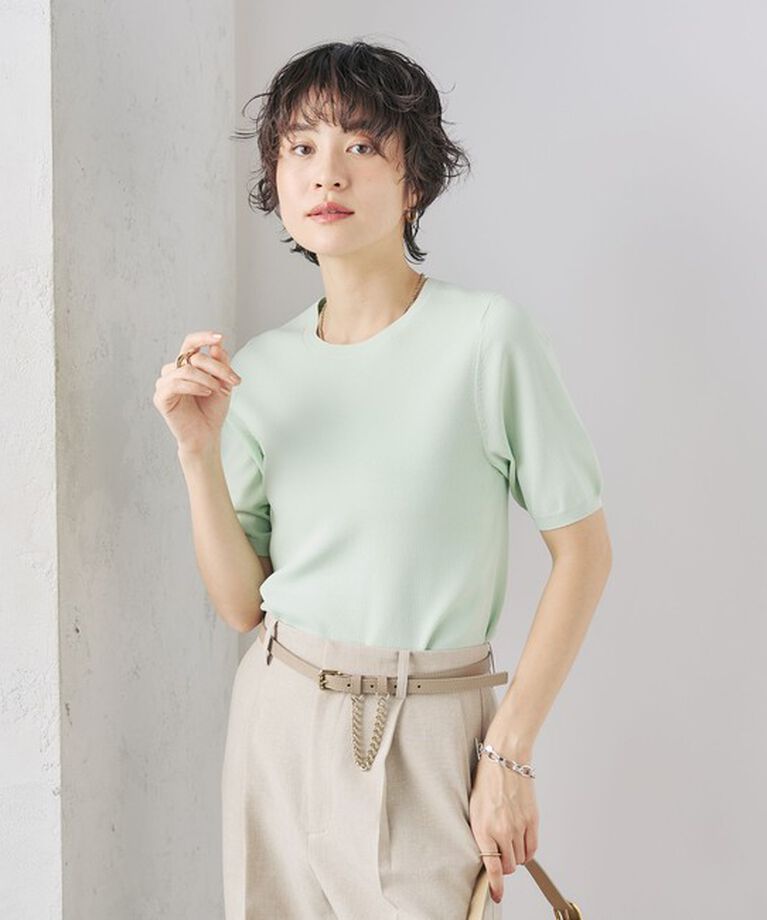 NOLLEY'S sophi「《アンサンブル対応》《手洗い可能》マルチファンクション総針ショートスリーブプルオーバーニット」|ニット・セーター|