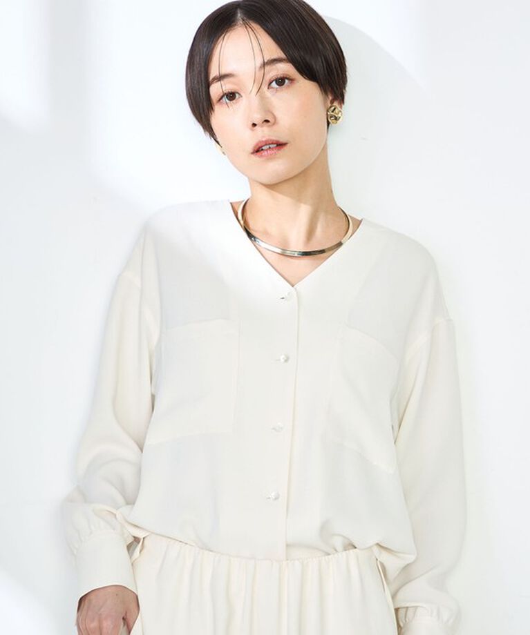 NOLLEY'S「《セットアップ対応》ニュアンスジョーゼットVネックブラウス」|シャツ・ブラウス|オフホワイト