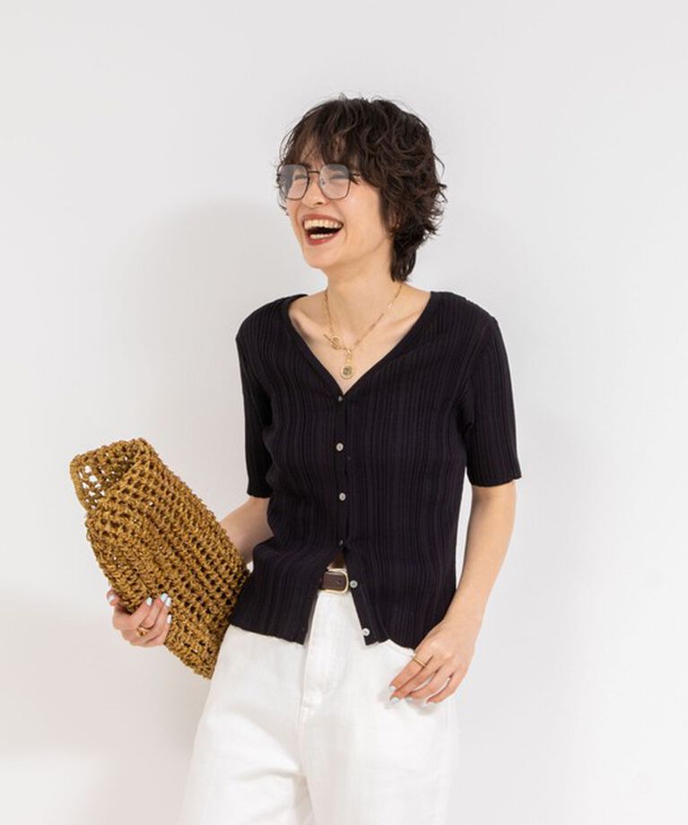 Rie Miller「《手洗い可能》ランダムテレコ2WAYカーディガン」|カーディガン|