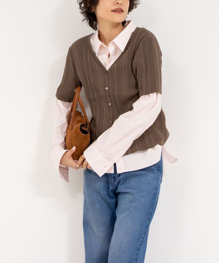 Rie Miller「《手洗い可能》ランダムテレコ2WAYカーディガン」|カーディガン|