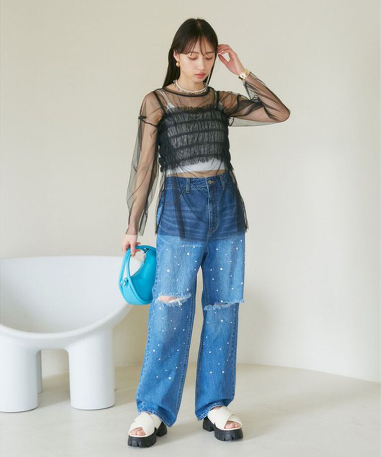 VIS「【SET】チュールレイヤードカットソー＆ビスチェキャミソール」|Tシャツ・カットソー|