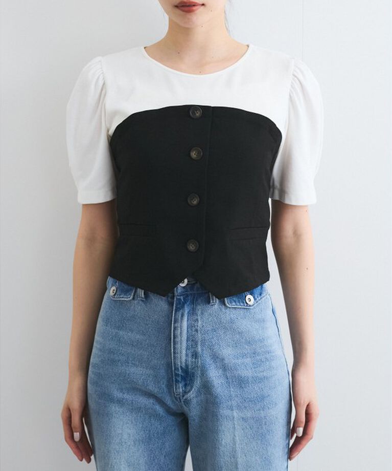 VIS「【新色追加】【美easy】釦ビスチェTシャツドッキングプルオーバー【接触冷感/洗える】」|Tシャツ・カットソー|