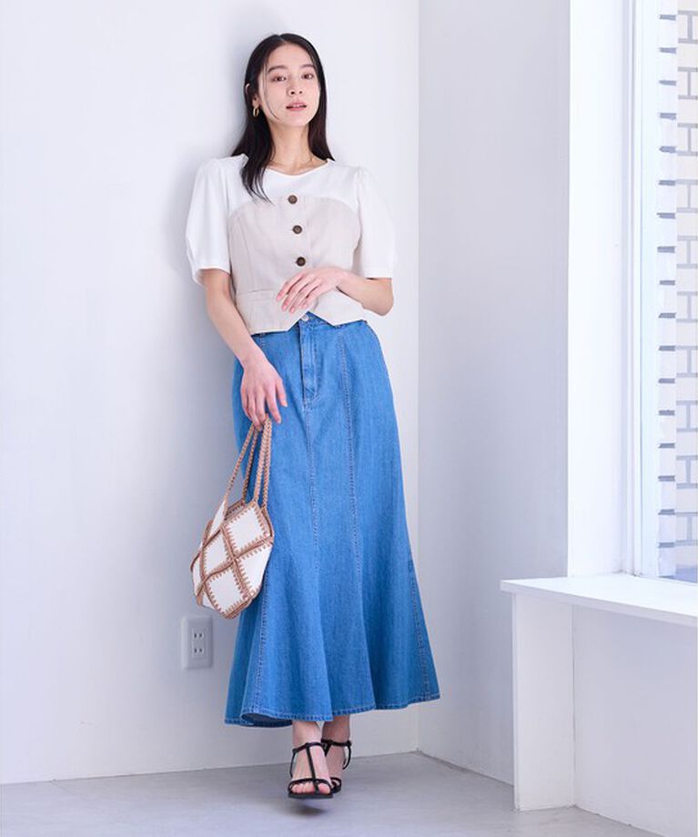 VIS「【新色追加】【美easy】釦ビスチェTシャツドッキングプルオーバー【接触冷感/洗える】」|Tシャツ・カットソー|
