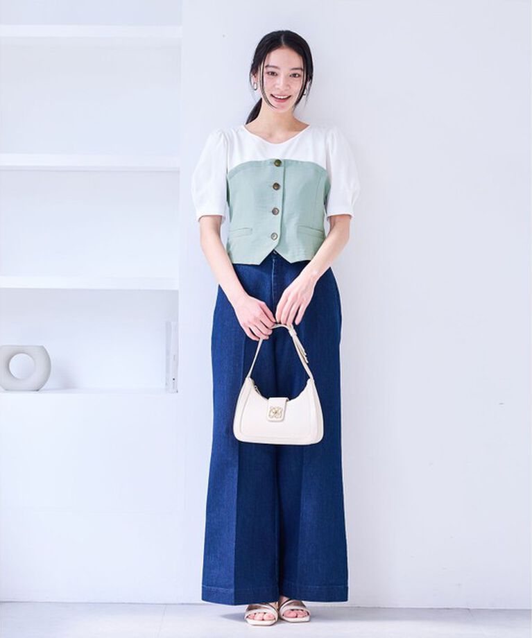 VIS「【新色追加】【美easy】釦ビスチェTシャツドッキングプルオーバー【接触冷感/洗える】」|Tシャツ・カットソー|