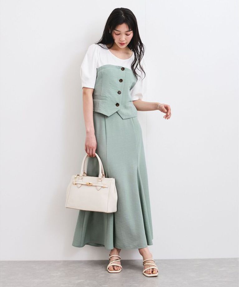 VIS「【新色追加】【美easy】釦ビスチェTシャツドッキングプルオーバー【接触冷感/洗える】」|Tシャツ・カットソー|