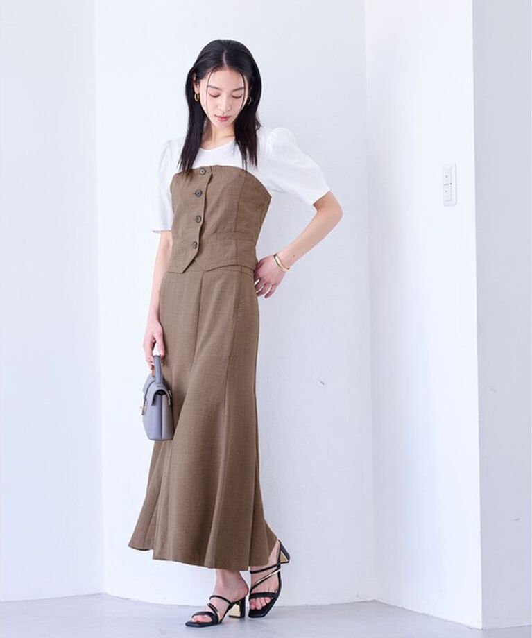 VIS「【新色追加】【美easy】釦ビスチェTシャツドッキングプルオーバー【接触冷感/洗える】」|Tシャツ・カットソー|