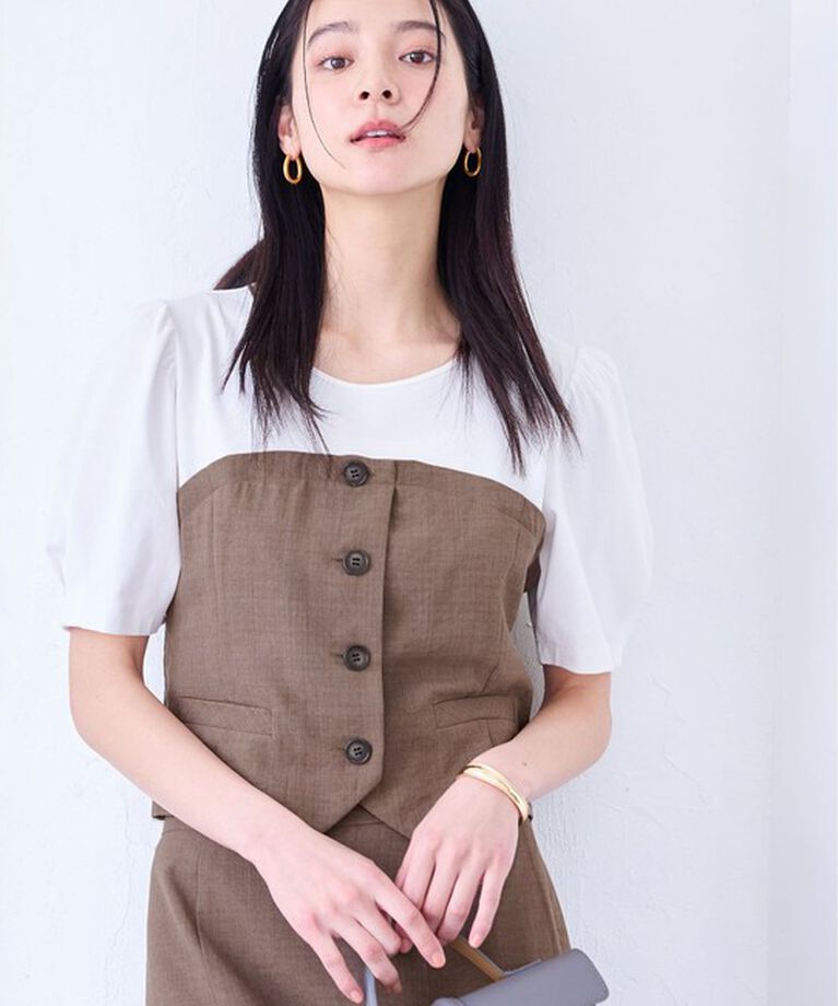 VIS「【新色追加】【美easy】釦ビスチェTシャツドッキングプルオーバー【接触冷感/洗える】」|Tシャツ・カットソー|