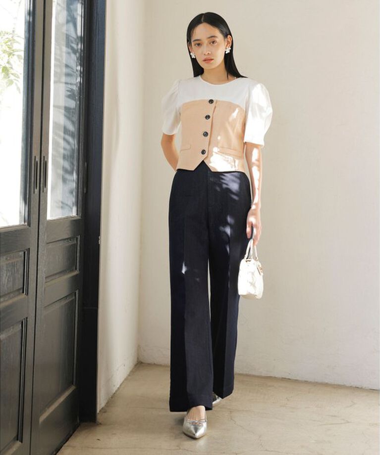 VIS「【新色追加】【美easy】釦ビスチェTシャツドッキングプルオーバー【接触冷感/洗える】」|Tシャツ・カットソー|