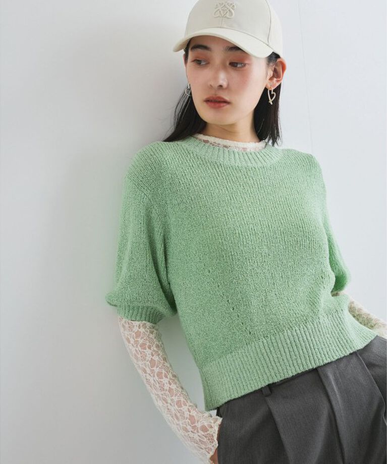 VIS「【洗える】アイレットブークレコンパクトニット」|Tシャツ・カットソー|ライトグリン(33)