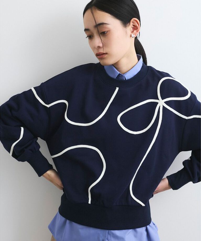 VIS「【洗える】ハート＆リボンコード刺繍スウェット」|スウェット・ジャージ|
