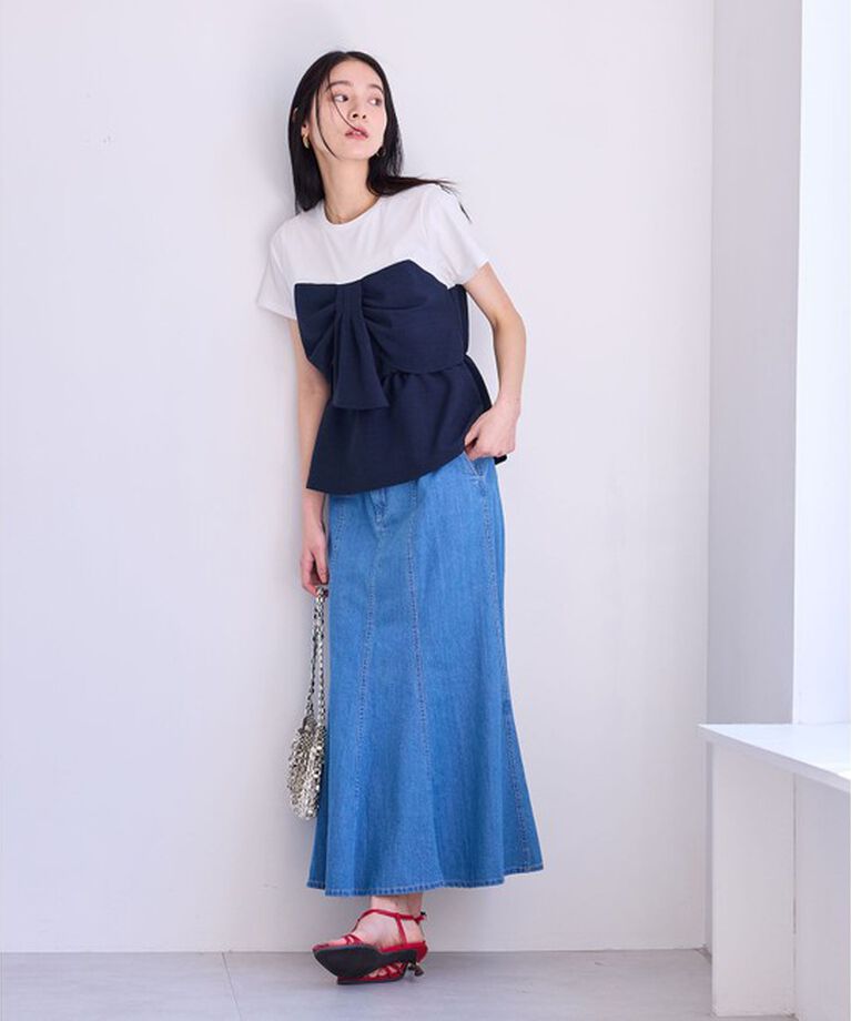 VIS「【新色追加】【美easy】ねじりリボンTシャツドッキングプルオーバー【接触冷感/洗える】」|Tシャツ・カットソー|