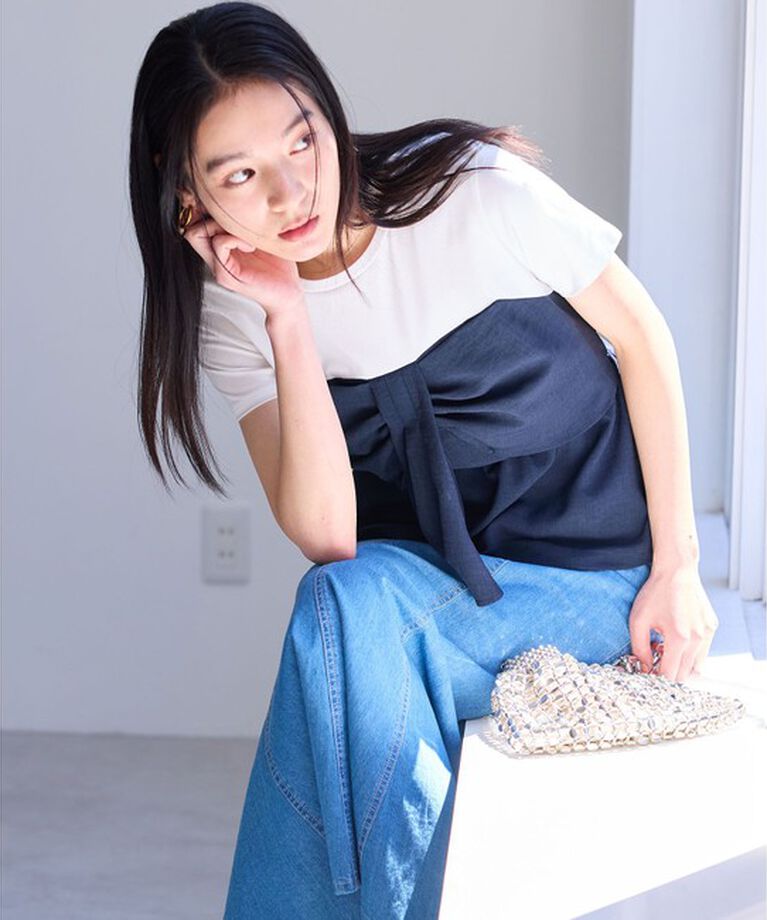 VIS「【新色追加】【美easy】ねじりリボンTシャツドッキングプルオーバー【接触冷感/洗える】」|Tシャツ・カットソー|