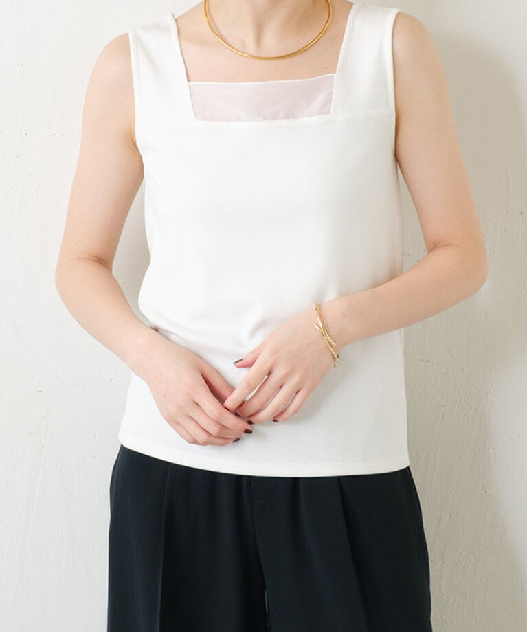  「 シアー切り替えスクエアタンクトップ」|Tシャツ・カットソー|