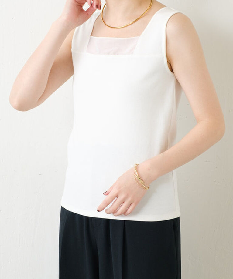 「 シアー切り替えスクエアタンクトップ」|Tシャツ・カットソー|