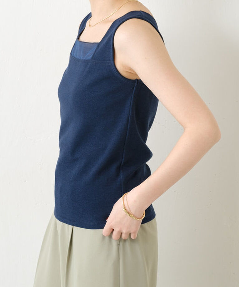  「 シアー切り替えスクエアタンクトップ」|Tシャツ・カットソー|