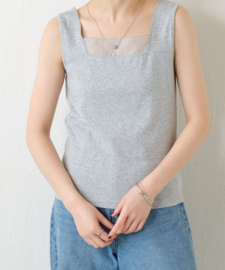  「 シアー切り替えスクエアタンクトップ」|Tシャツ・カットソー|