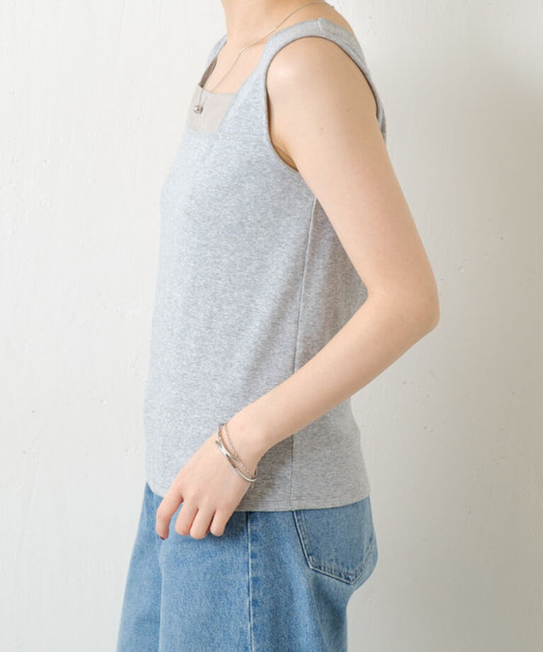  「 シアー切り替えスクエアタンクトップ」|Tシャツ・カットソー|