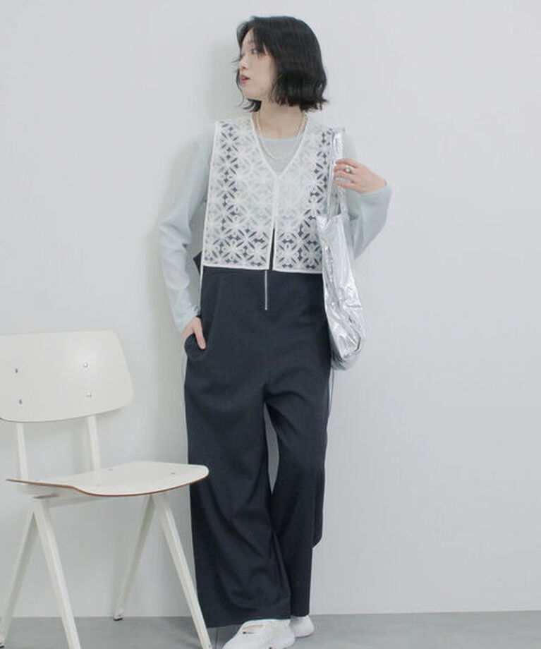 Samansa Mos2 blue「フロントジップサロペット」|その他|ネイビー
