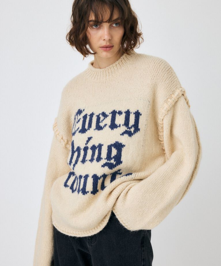 MOUSSY「KNITTED WORDS セーター」|ニット・セーター|O/WHT1
