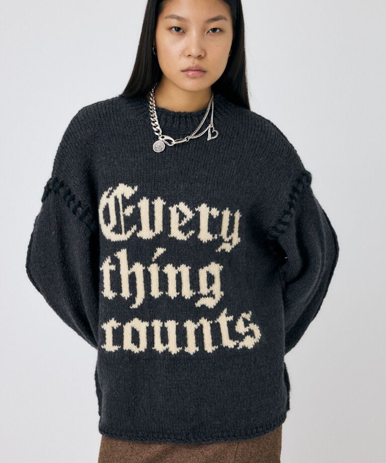MOUSSY「KNITTED WORDS セーター」|ニット・セーター|L/BLK1