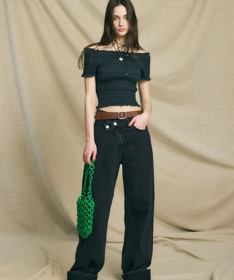 MOUSSY「CROSS WAIST WIDE STRAIGHT」|デニム|