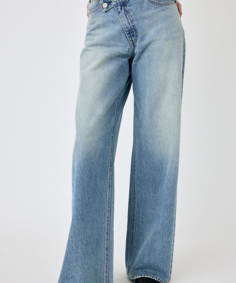 MOUSSY「CROSS WAIST WIDE STRAIGHT」|デニム|L/BLU1