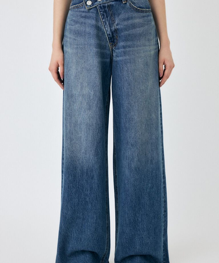 MOUSSY「CROSS WAIST WIDE STRAIGHT」|デニム|D/BLU3