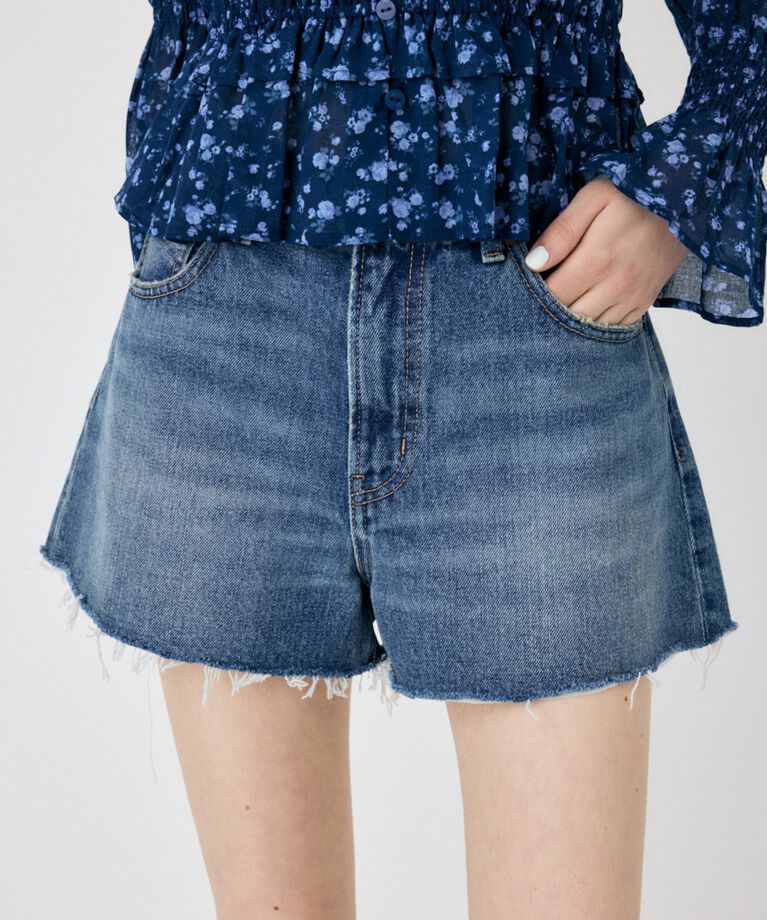 MOUSSY「CUT OFF DAMAGE ショートパンツ」|デニム|BLU