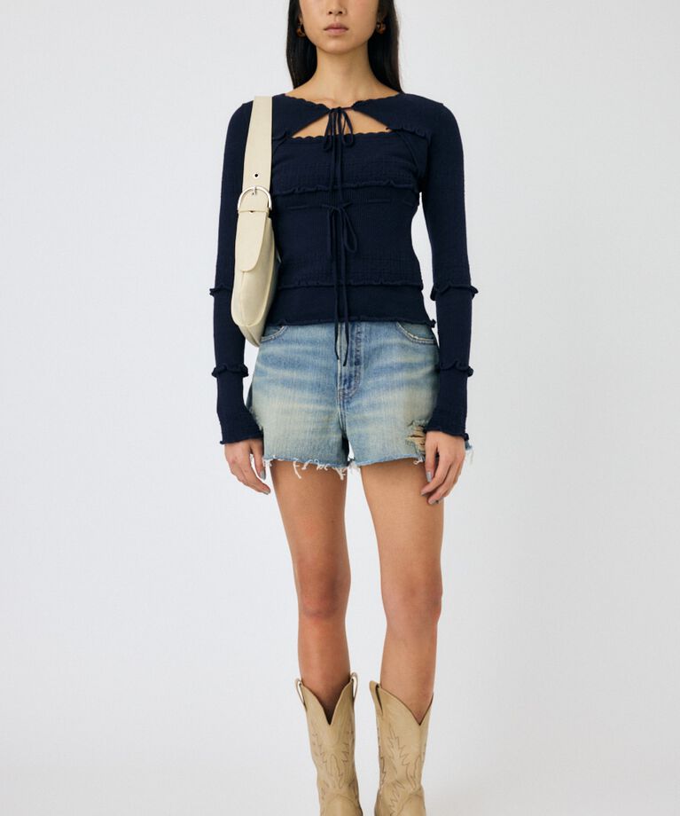 MOUSSY「CUT OFF DAMAGE ショートパンツ」|デニム|