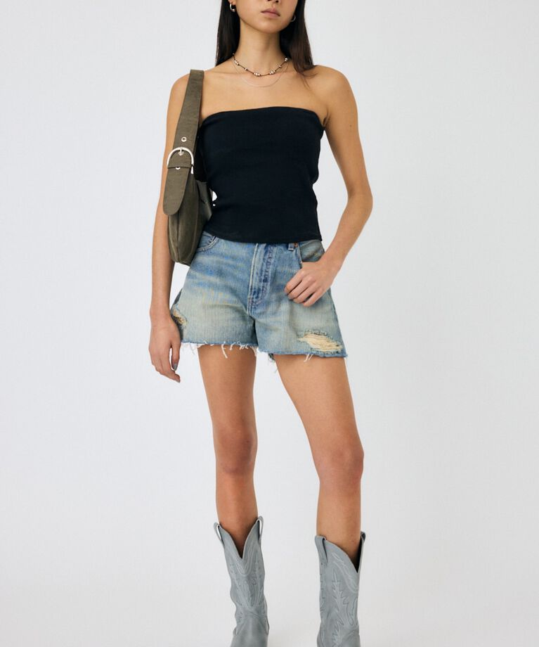 MOUSSY「CUT OFF DAMAGE ショートパンツ」|デニム|