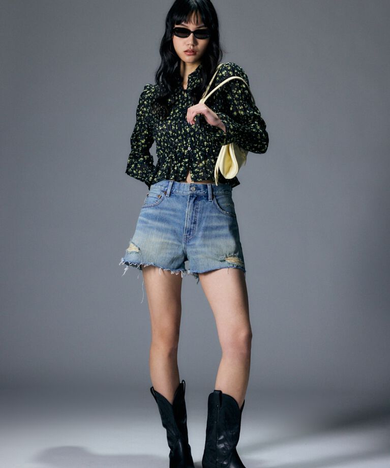 MOUSSY「CUT OFF DAMAGE ショートパンツ」|デニム|